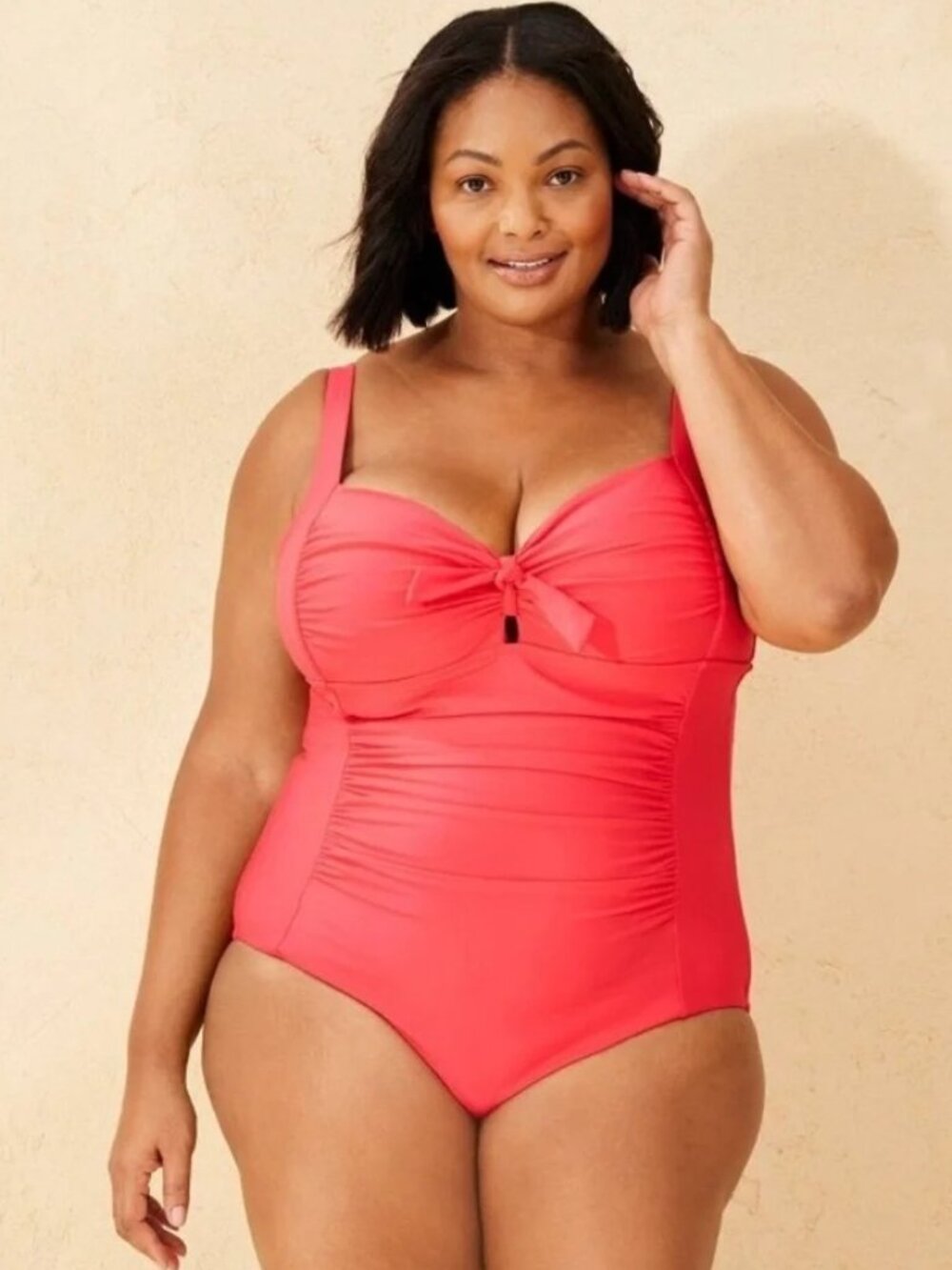 NEW Shade & Shore  Shirred Full Coverage One Piece Swimsuit - Red - Size 22